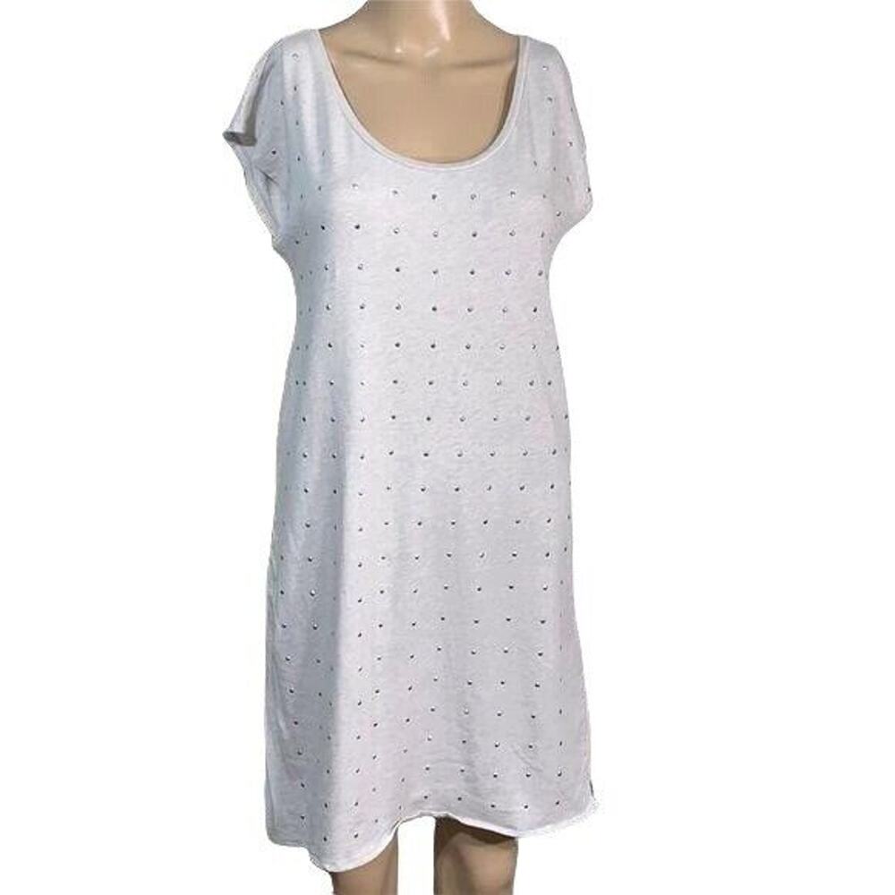 Banana Republic Womens T Shirt Dress Studded Pullover Cream Silver Small